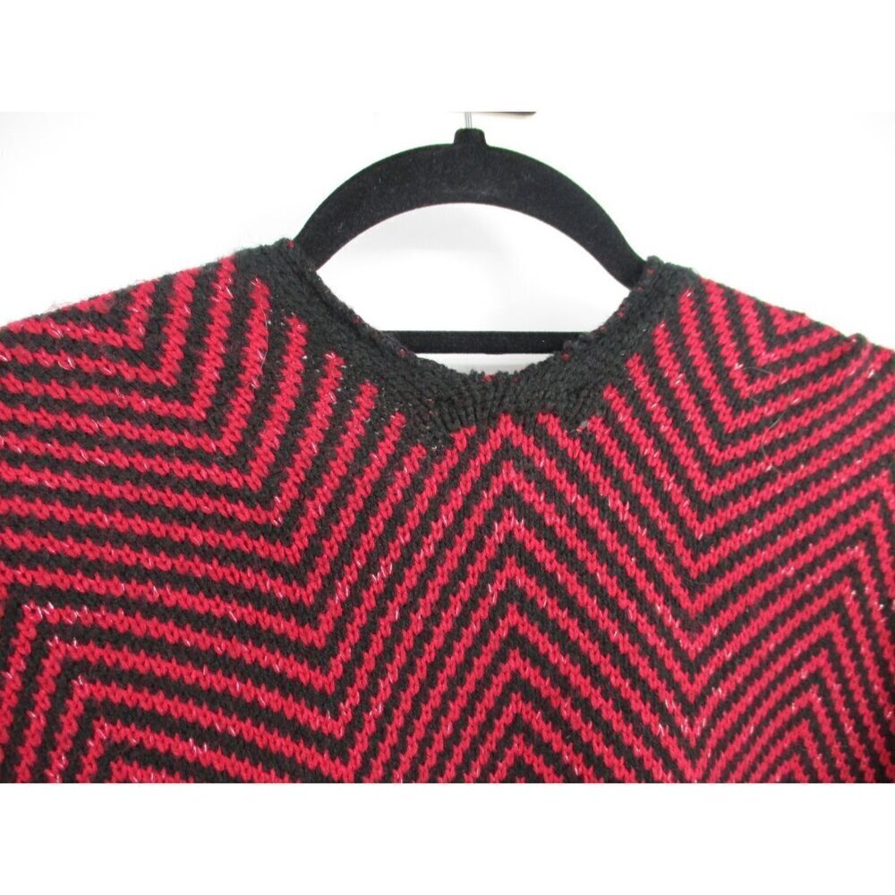 Ann Taylor Loft Poncho Sweater Womens OS Red Black Knit Short Sleeves Casual - Picture 14 of 16